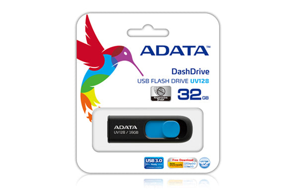 ADATA DashDrive UV128 USB-Stick 128 GB – USB-A 3.2 Gen 1, 90/40 MB/s, Dia, Schwarz/Blau