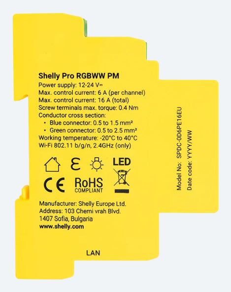 Shelly RGBWW RM – Zubehör – DIN-Schienen-LED-Controller – RGBWW, WLAN/Bluetooth – für Alexa, Google Assistant