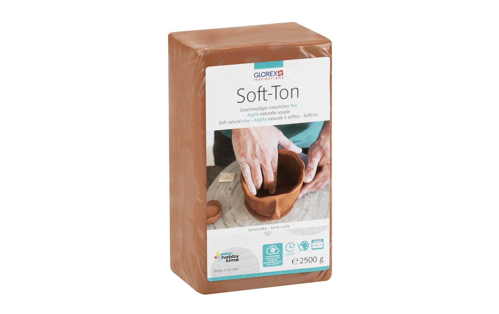 GLOREX Modellierton (Töpferton), Terracotta, lufthärtend, brennbar, 2,5 kg, 1 Stk.