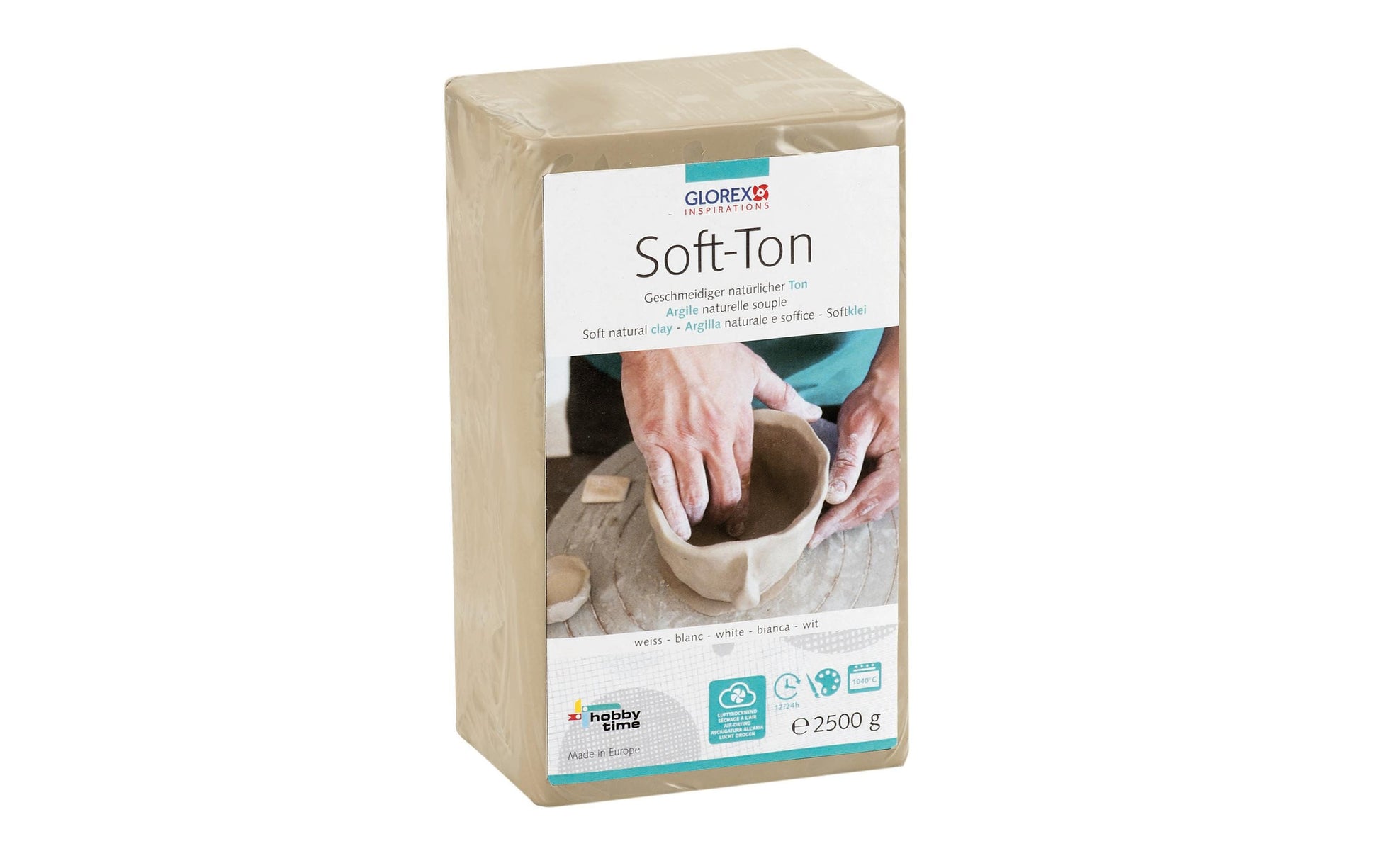 GLOREX Modellierton (Töpferton), Soft-Ton, Weiss, 10 × 8 × 17,6 cm, 2,5 kg