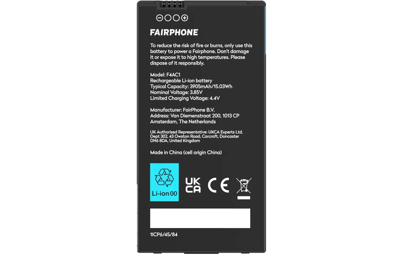 Fairphone Akku – für Fairphone 4, 3,85 V, 3905 mAh – Schwarz