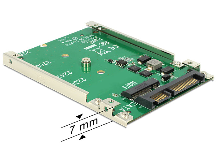 DeLOCK 62544 Adapter M.2 zu SATA – inklusive 2,5" 7 mm Einbaurahmen, M.2 (Key-B) zu SATA mit Strom