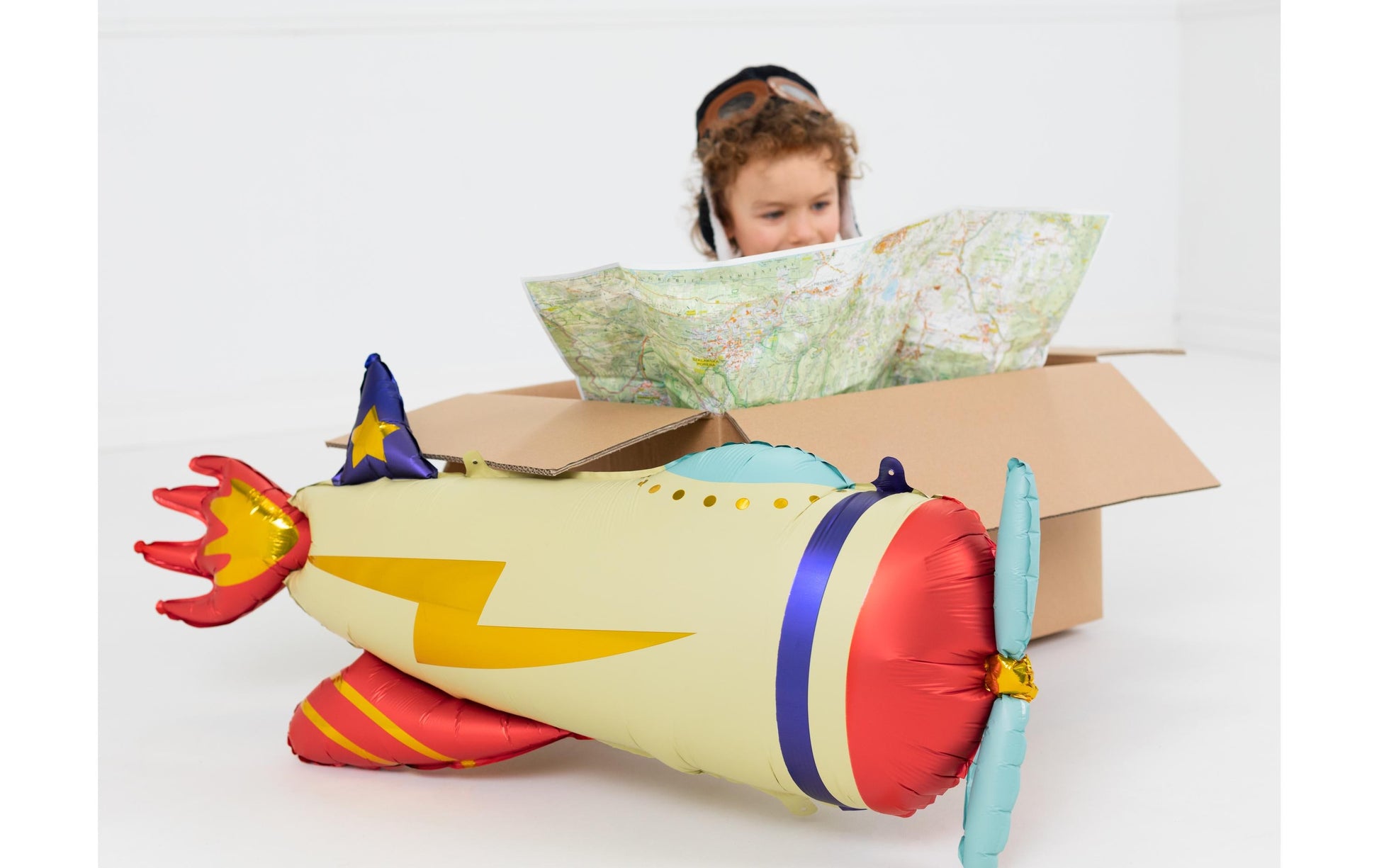 PartyDeco Folienballon Flugzeug – Mehrfarbig – 91 × 39 cm – 1 Stk