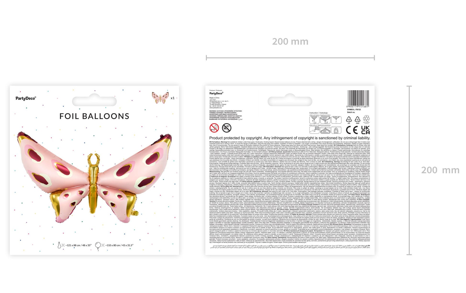 PartyDeco Folienballon – 120 × 87 cm – Folie, Gold