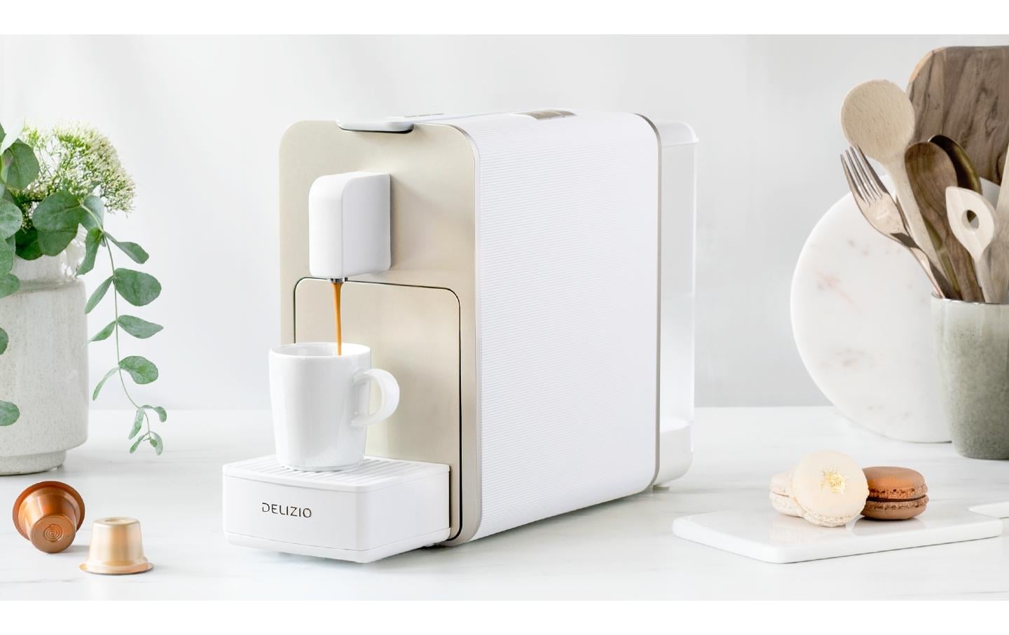 Delizio Viva elegante Champ Kapselmaschine – für Delizio-Kapseln, 19 bar, 0,8 l, Weiss
