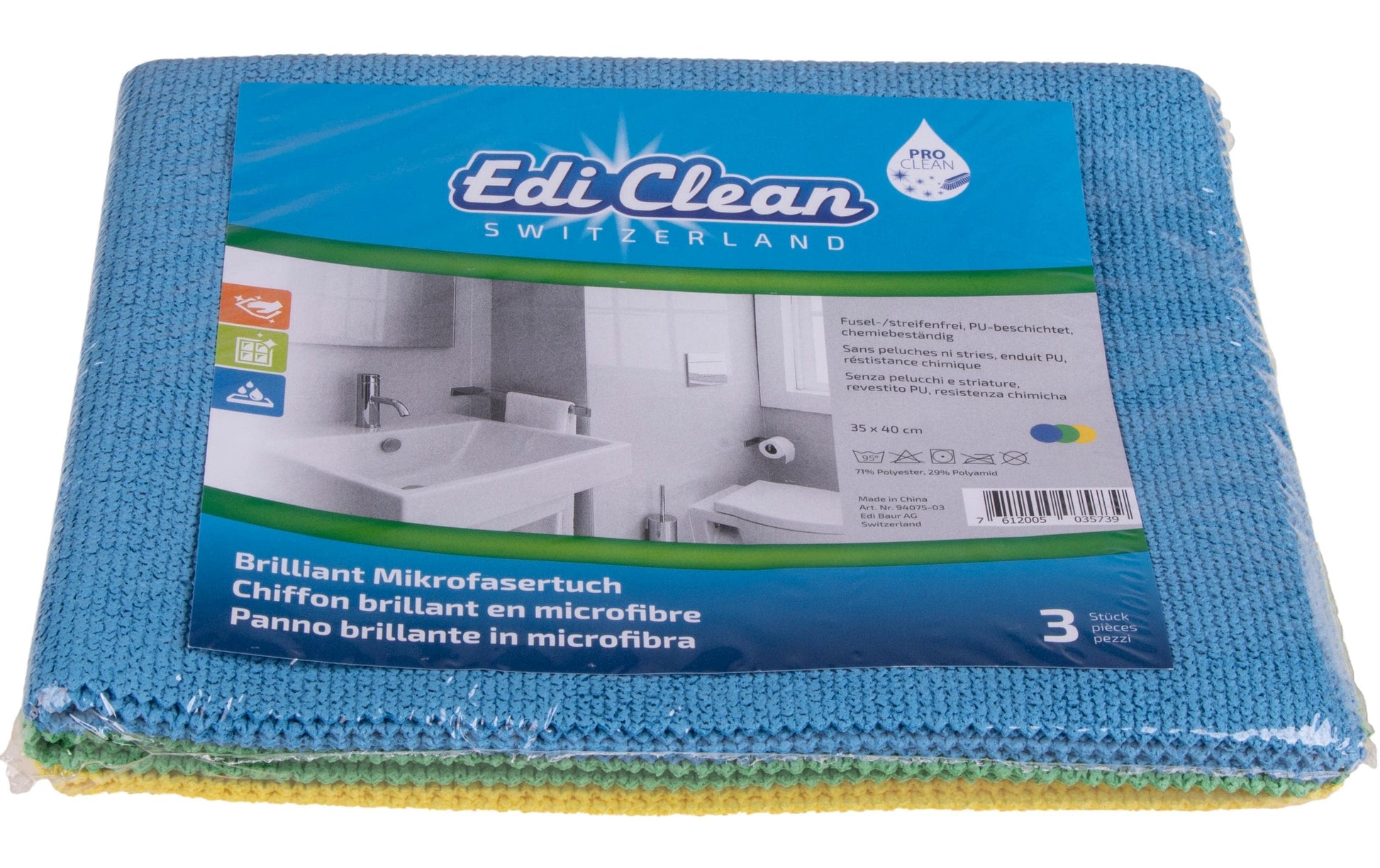Edi Baur Mikrofasertuch Brilliant – assortiert – 35 × 40 cm – Polyester – 3er-Set