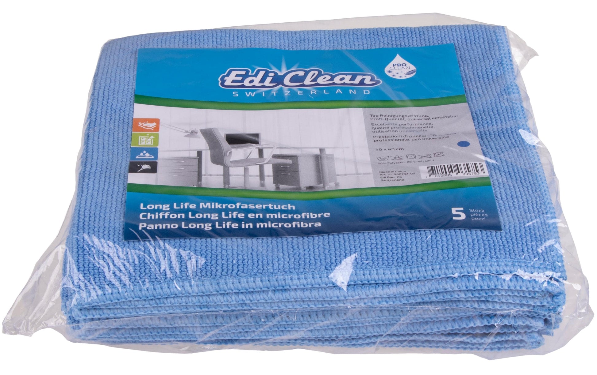 Edi Baur Mikrofasertuch – Blau – 40 × 40 cm – Polyester – 5er-Set