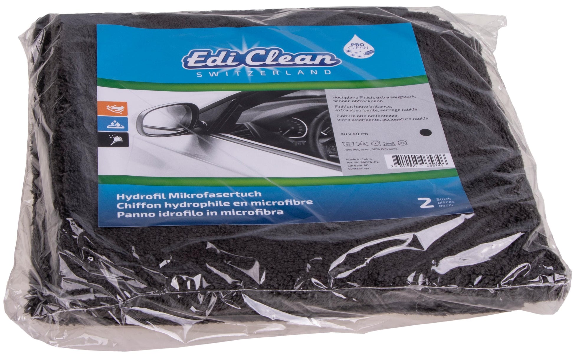 Edi Baur Mikrofasertuch Hydrofil – Schwarz – 40 × 40 cm – 2er-Set