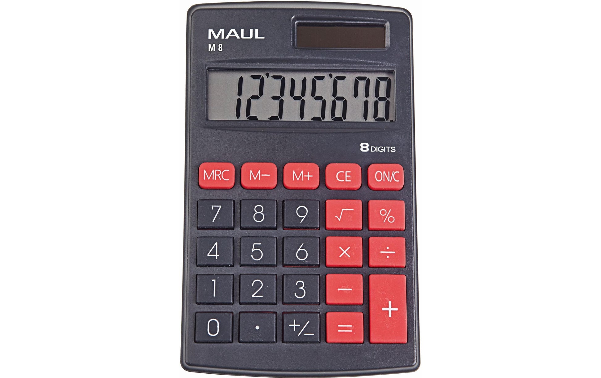 Maul Taschenrechner M8 – 8-stellig – Solar/Batterie – Schwarz/Rot