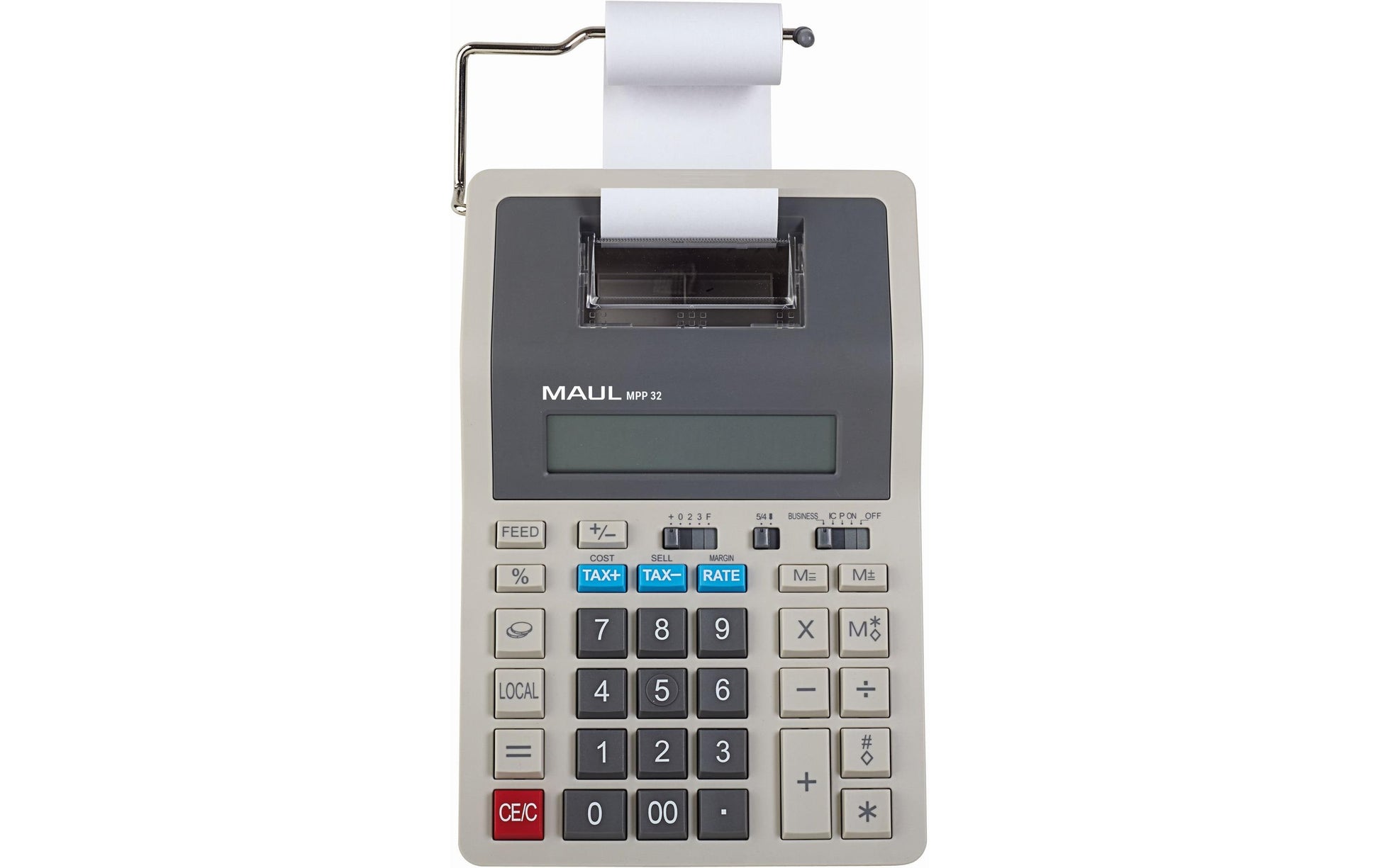 MAUL Druckrechner MPP32 – 12-stellig, 2 Zeilen/min, Akku, Desktop, LCD, Rollenbreite 58 mm, Grau/Weiss