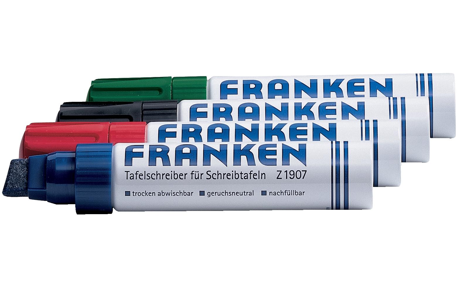Franken Whiteboard-Marker – 4 Farben, 4 Stück, trocken abwischbar, nachfüllbar – für Whiteboards