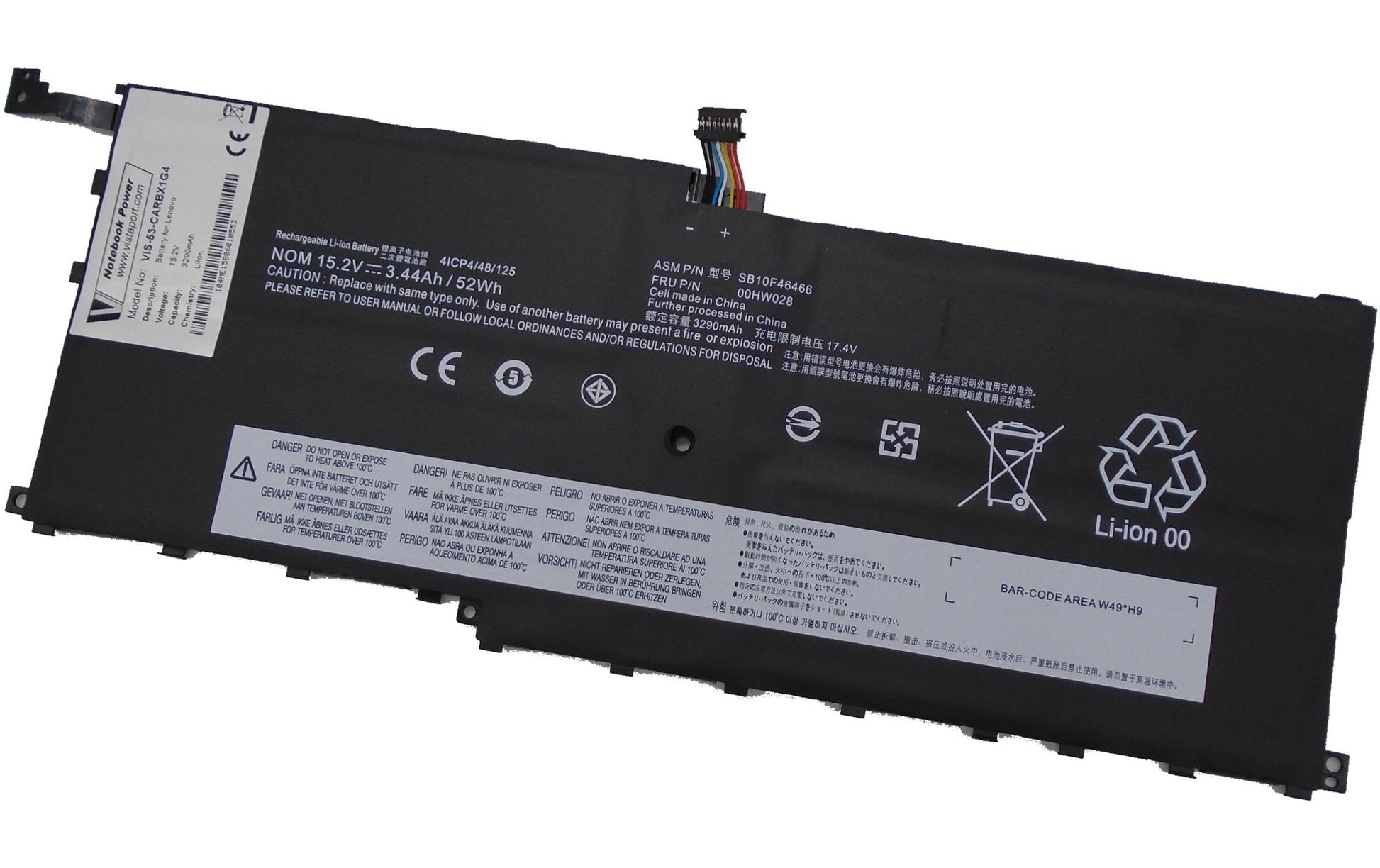 Vistaport Notebook-Akku – für Lenovo ThinkPad X1 Carbon (4. Gen.) und X1 Yoga (1. Gen.) – 50 Wh, 15,2 V