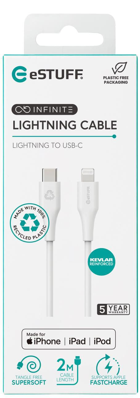 eSTUFF Kabel – Lightning auf USB‑C 3 m, MFi-zertifiziert, Weiss – für iPhone/iPad