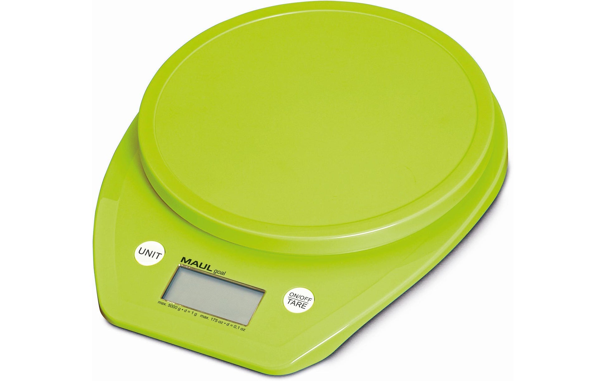 MAUL Digitale Küchenwaage – 5 kg, 1 g, Kunststoff, Grün, rund, mit Tara