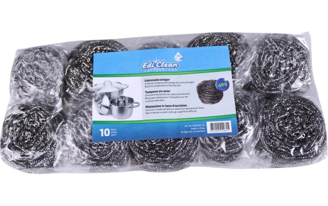 Edi Baur Edelstahlschwamm – Edelstahl, für Pfannen, 7 × 7 × 5 cm, silber, 10 Stk.