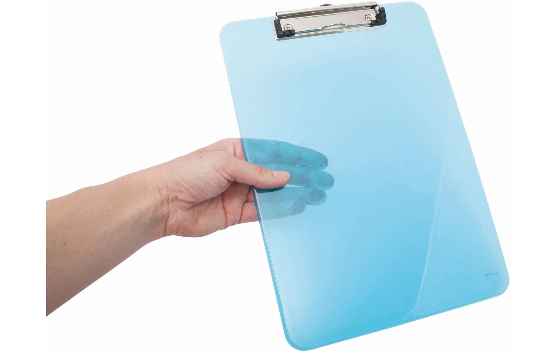 MAUL Klemmbrett A4 – Kunststoff, Aufhängevorrichtung, Blau Transparent