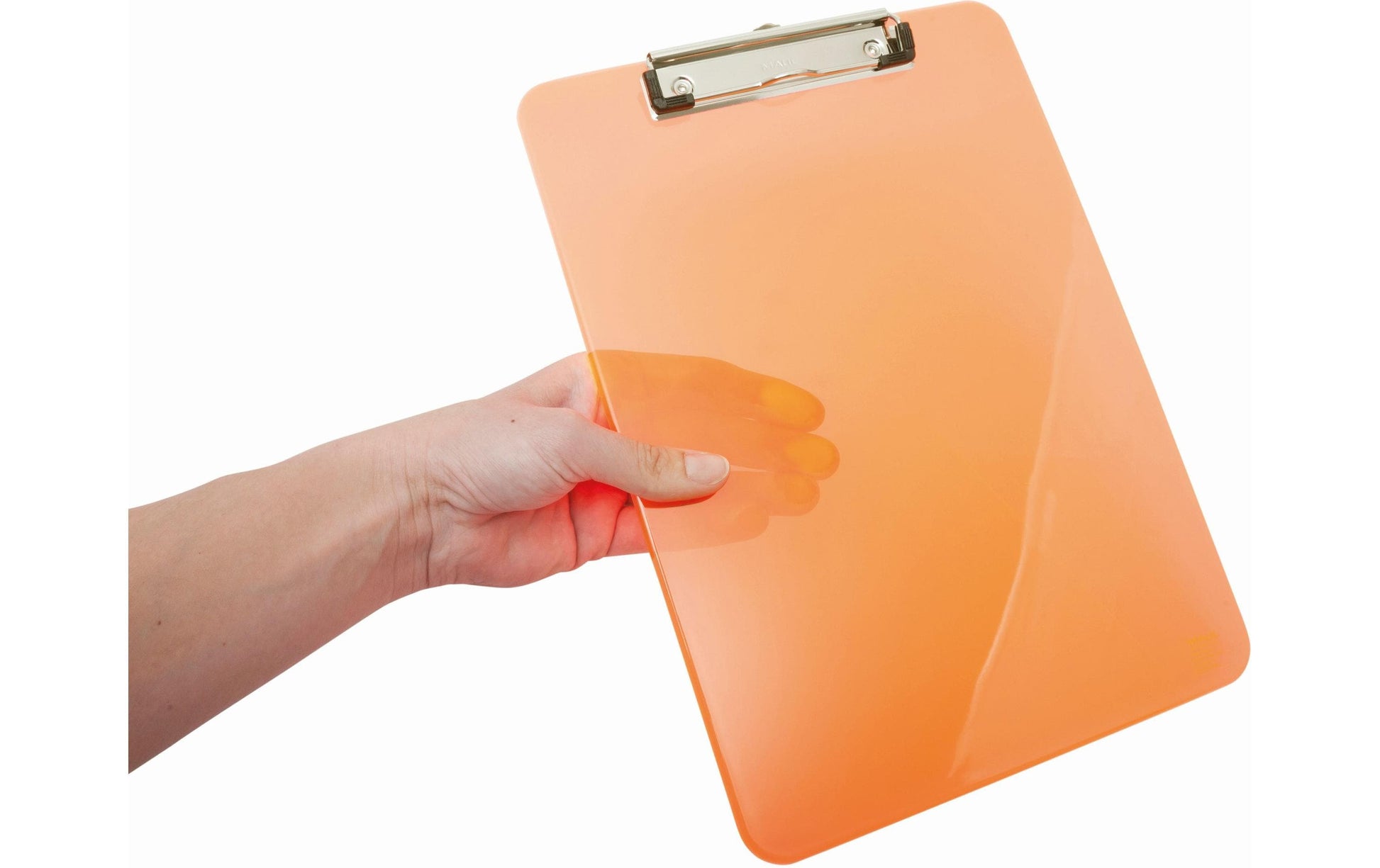 MAUL Klemmbrett A4 – Kunststoff, Aufhängevorrichtung, Orange Transparent