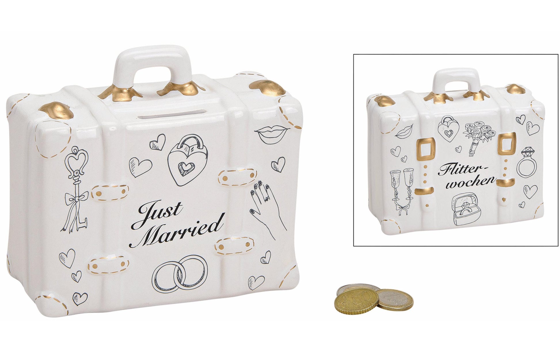 G. Wurm Sparbüchse Just married – Keramik, mehrfarbig – 14 × 13 × 6 cm