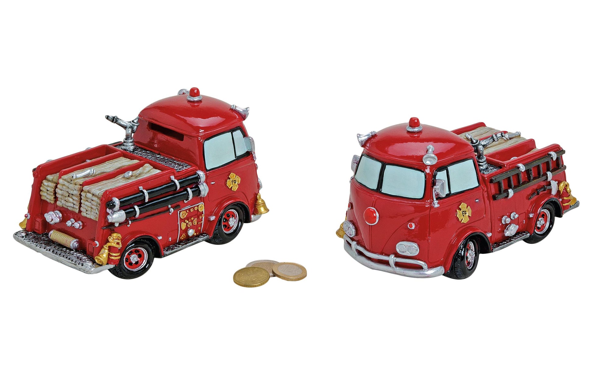 G. Wurm Spardose Feuerwehrwagen – Keramik & Polyresin, Rot – 17 × 10 × 11 cm