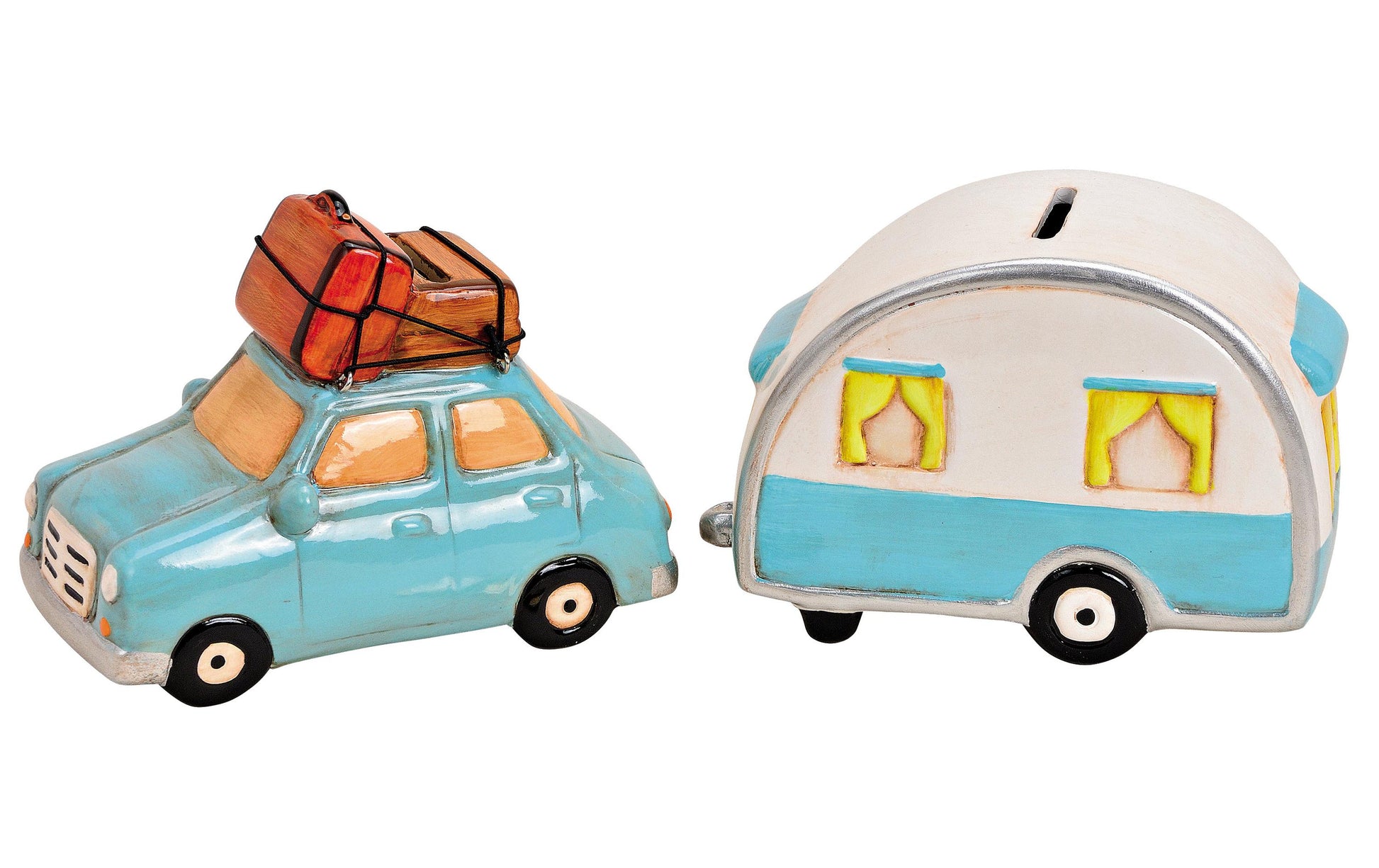G. Wurm Sparbüchse Auto & Wohnwagen – Keramik, mehrfarbig – 8 × 15 × 10 cm