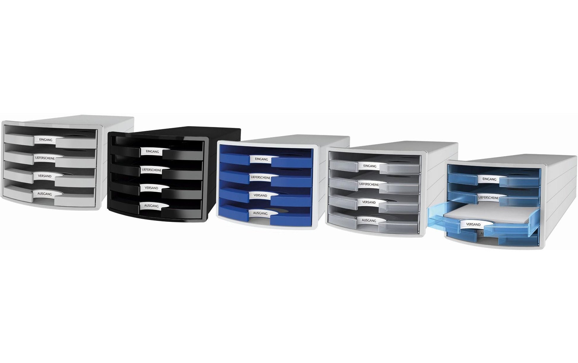 HAN IMPULS Schubladenelement – 4 Schubladen, für A4/C4, grau, Polystyrol (PS), B 280 × H 235 × T 367 mm