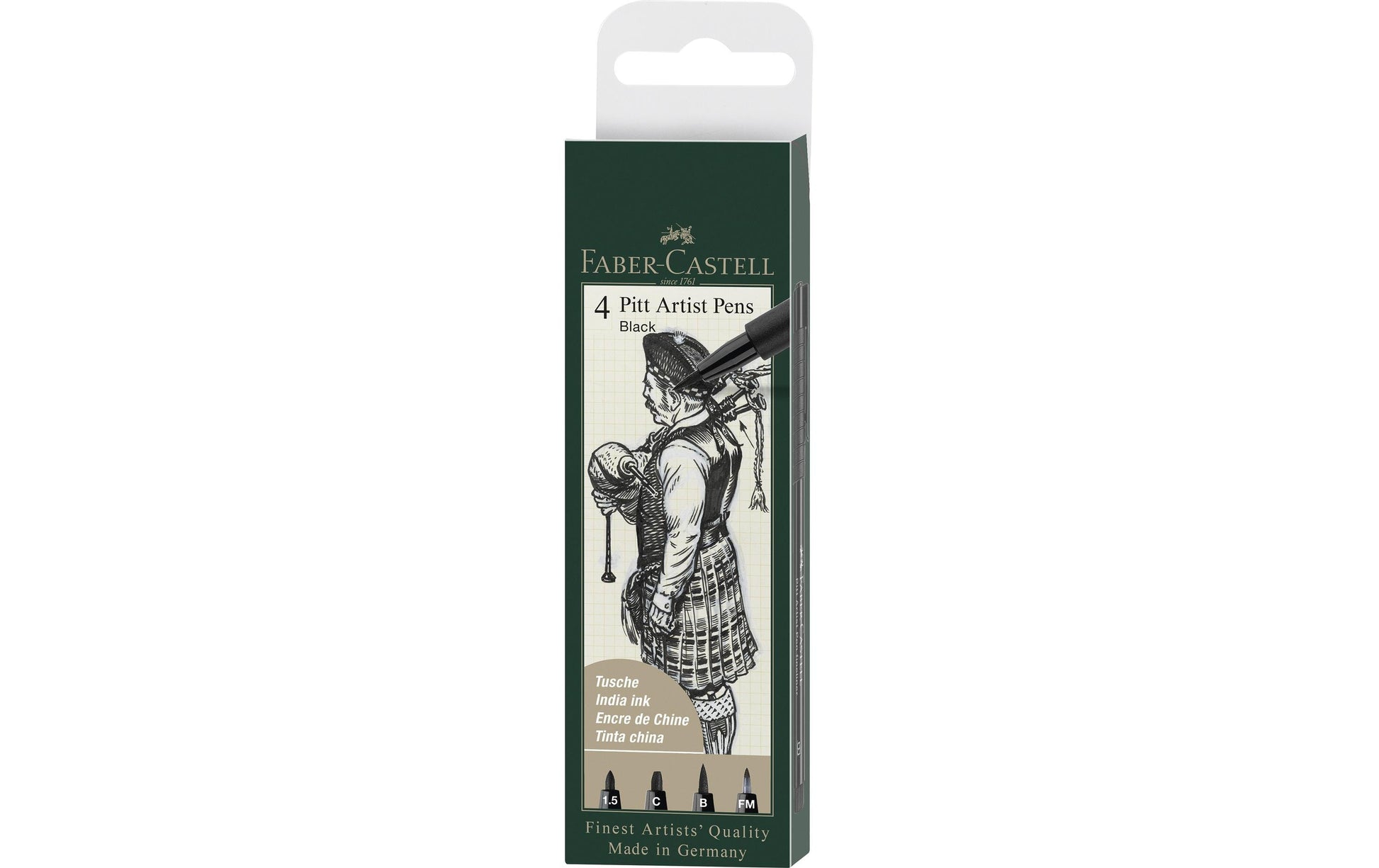 Faber-Castell PITT Artist Pen Faserschreiber – Feine Spitze, wasserfest, lichtbeständig, 4er Set
