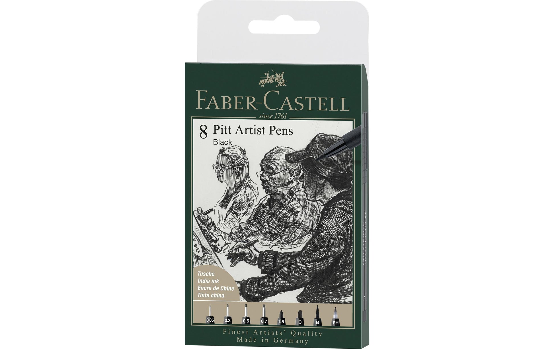 Faber-Castell PITT Artist Pen Tuschestift Etui – 8 Stk., schwarz, wasserfest