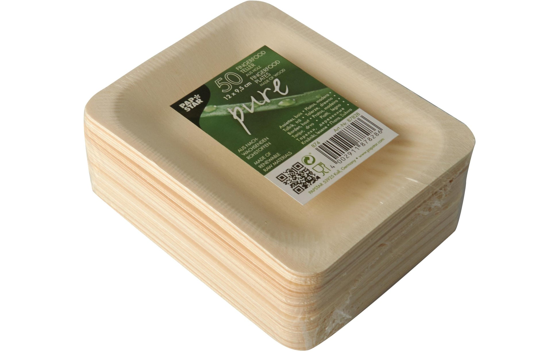 Papstar Teller, Holz (Birke), rechteckig – 12 × 9,5 cm – 50 Stk.