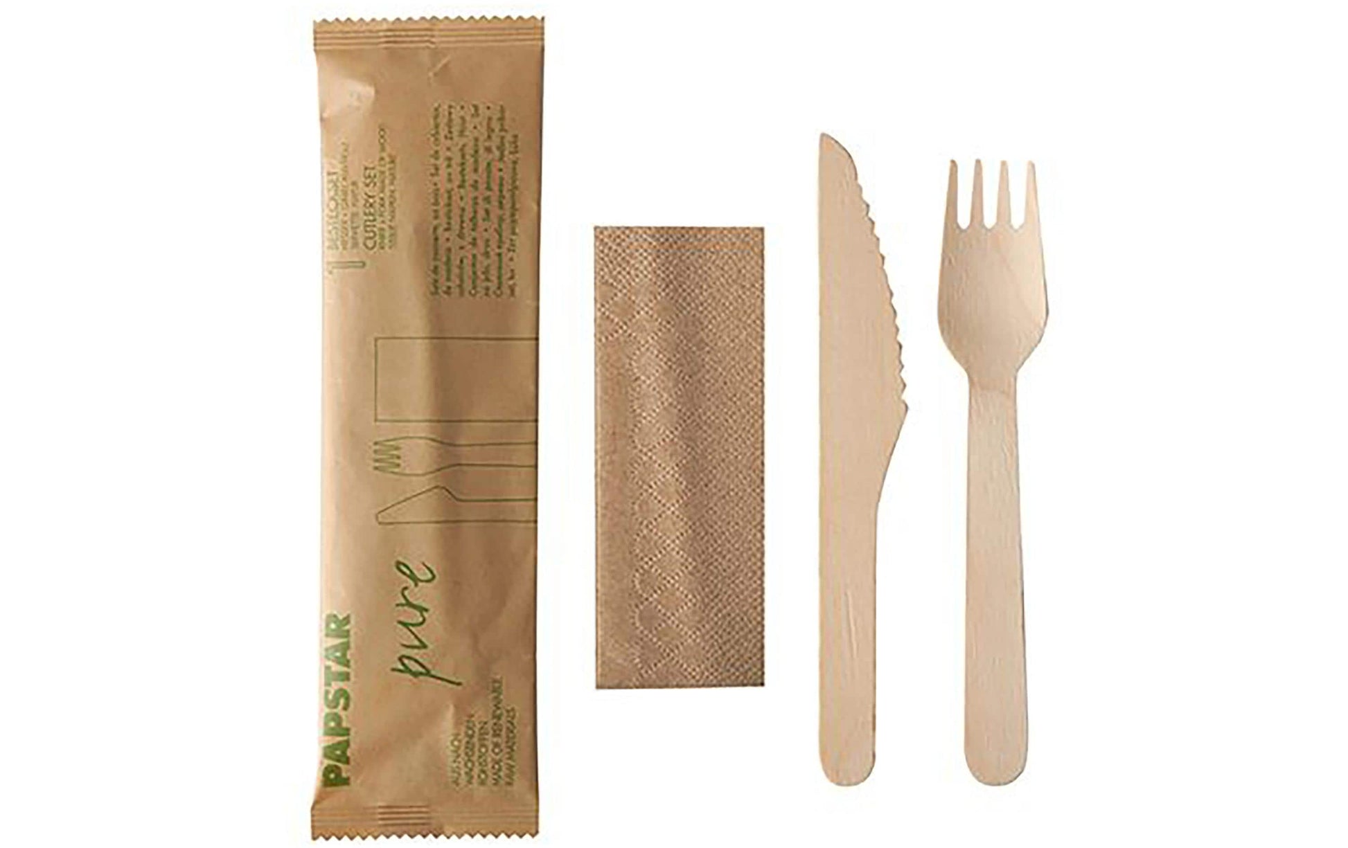 Papstar Besteck-Set 3-teilig, Holz (Birke) – 16,5 cm – kompostierbar – 50 Stk.