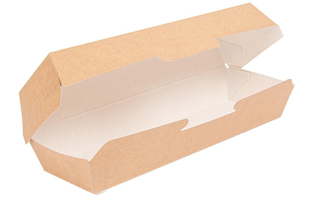 Garcia de Pou Weita Take-away-Box Hotdogbox, Papier/Karton – 232 × 90 × 63 mm, braun/weiss – FSC – 50 Stk.