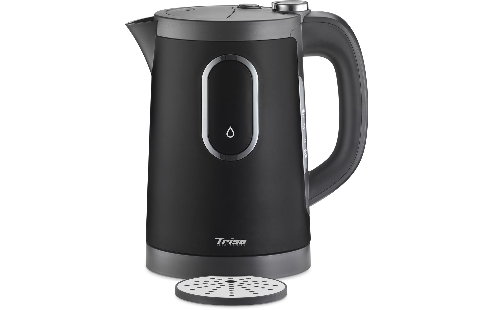 Trisa Wasserkocher – 1,5 l, mit Temperaturwahl, Kunststoff, Schwarz, 6452.4245