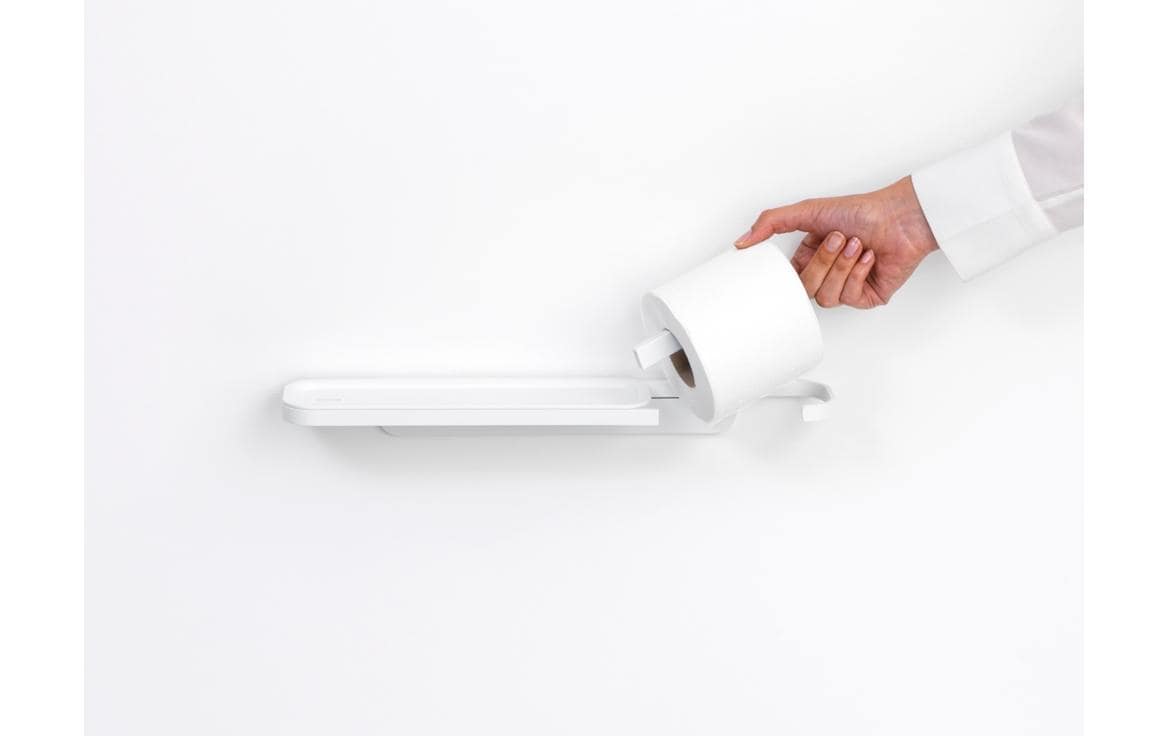 Brabantia MindSet – Toilettenpapierhalter – Kunststoff, weiss, wandmontiert, zum Bohren, 14 × 8,9 × 4,2 cm