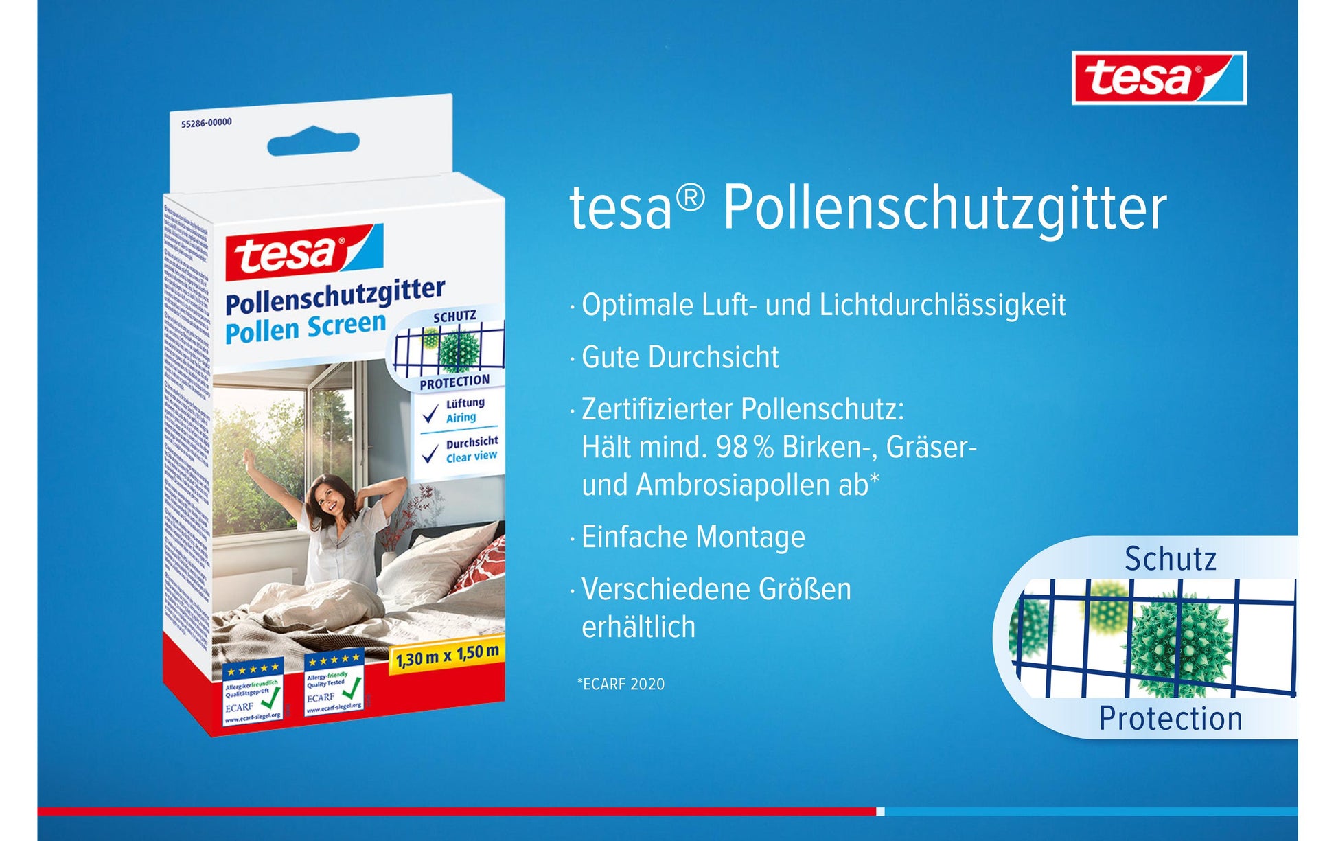 TESA Fenster-Fliegengitter – 120 × 240 cm – Anthrazit – Polyester – Klettband – Für Fenster