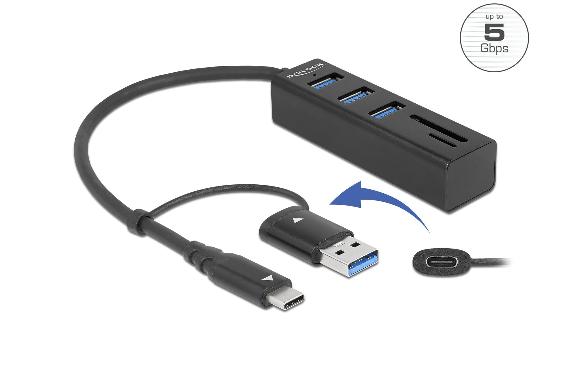 DeLOCK 63859 USB-Hub – USB-C/USB-A, 3× USB-A, SD/microSD, für Windows/Mac/ChromeOS