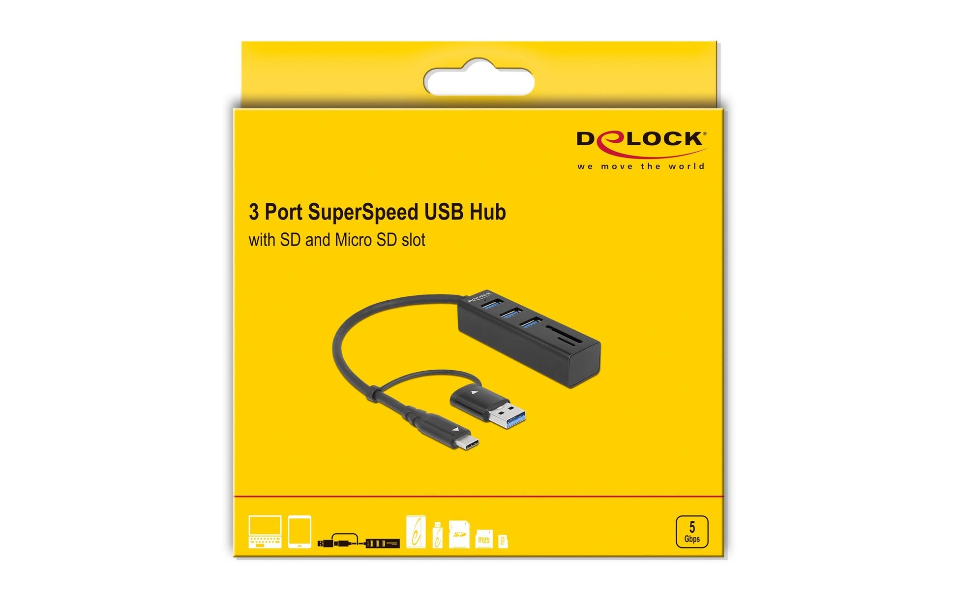 DeLOCK 63859 USB-Hub – USB-C/USB-A, 3× USB-A, SD/microSD, für Windows/Mac/ChromeOS