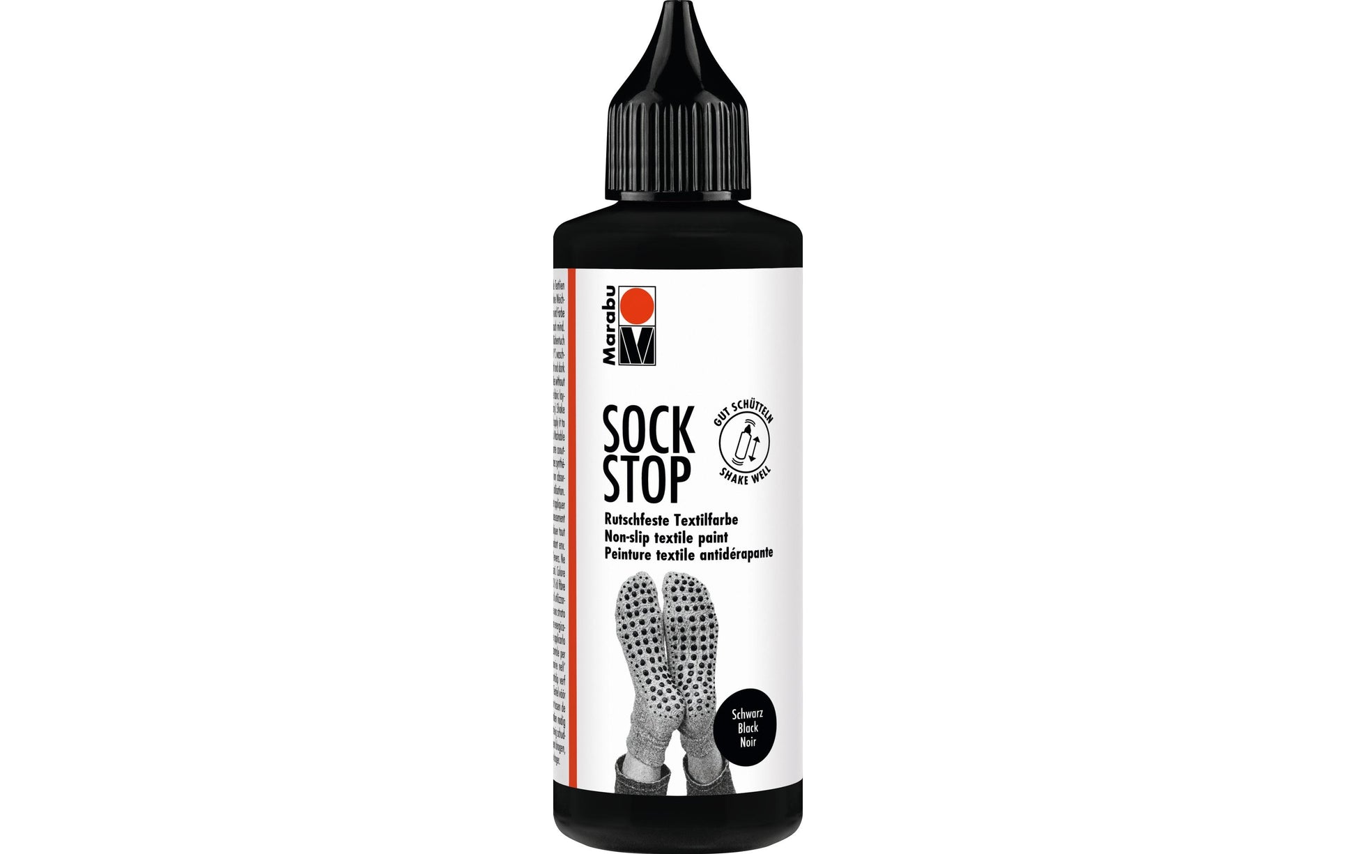 Marabu Sock Stop Textilfarbe Antirutsch – Schwarz – 90 ml – für Textilien (z. B. Socken)