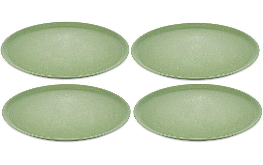 Koziol Teller Connect – 4er Set, Ø 25,5 cm, Kunststoff (biozirkulär), Grün, spülmaschinenfest, BPA-frei