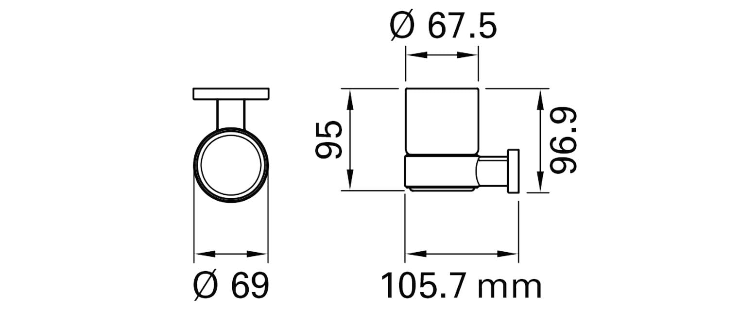 Diaqua BIASCA Zahnbürstenhalter – 6,9×9,6×10,5 cm, Glas/Metall, Wandmontiert, Chrom