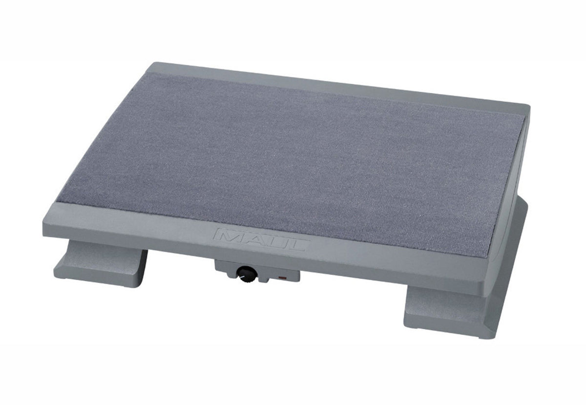 MAUL Fussstütze 9025085 beheizt – Trittfläche 450 × 390 mm, höhenverstellbar, grau, Kunststoff