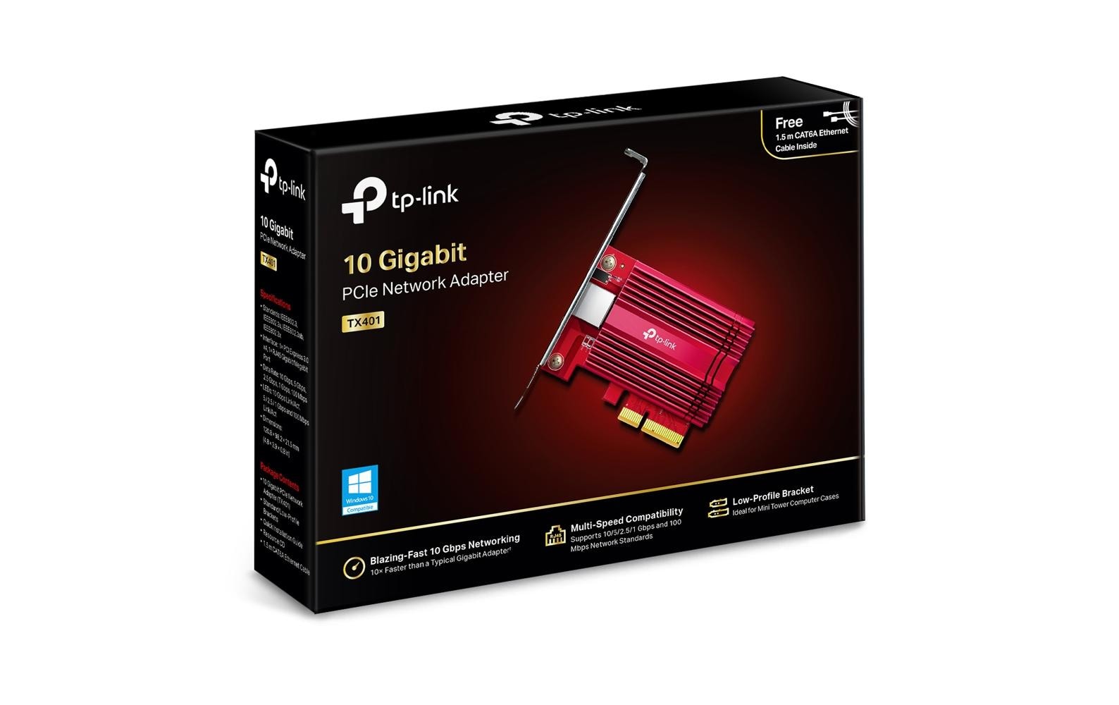 TP-Link TX401 PCIe 10-Gigabit Netzwerkkarte – 10 Gbit/s (10GBase-T), PCIe 3.0, 1× RJ-45, für Windows/Linux
