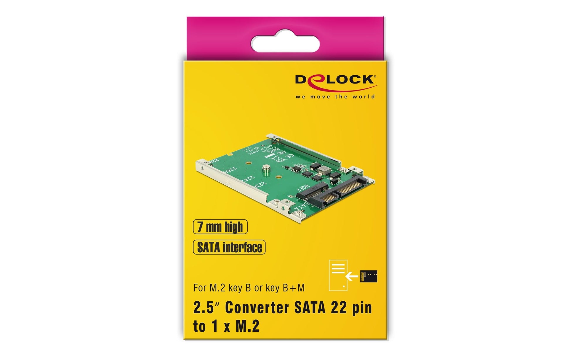 DeLOCK 62544 Adapter M.2 zu SATA – inklusive 2,5" 7 mm Einbaurahmen, M.2 (Key-B) zu SATA mit Strom
