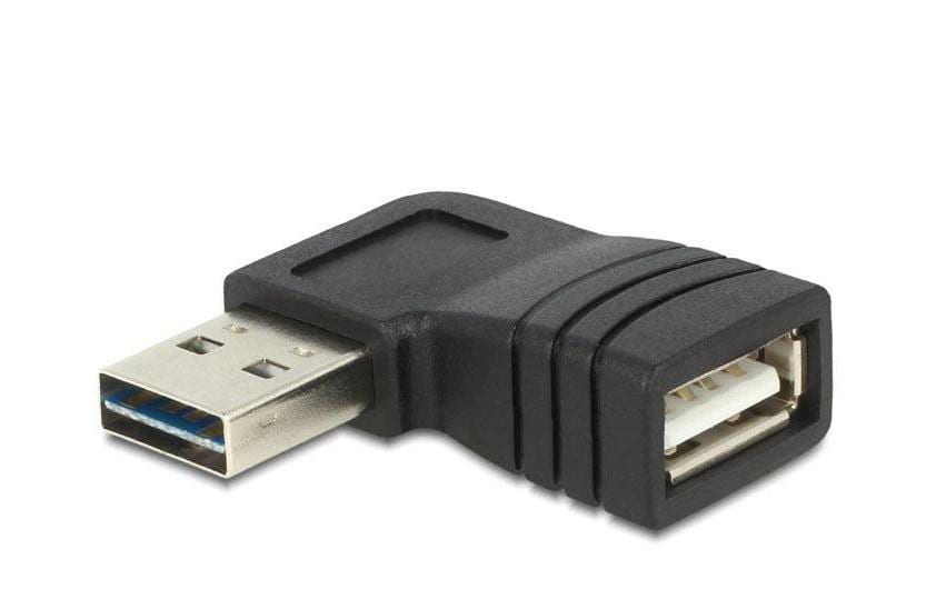 DeLOCK 65522 Adapter USB-A Buchse zu USB-A Stecker – USB 2.0 (480 Mbit/s), gewinkelt, vergoldete Kontakte