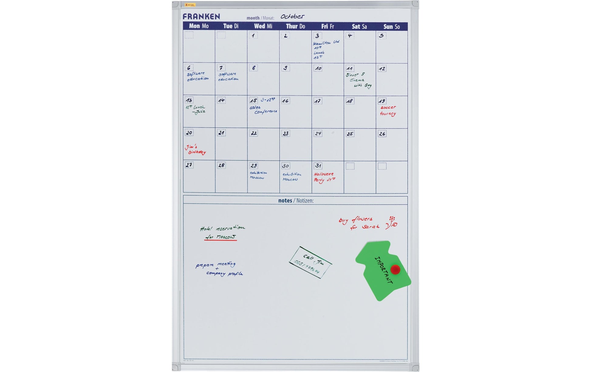 Franken X-tra!Line Monatskalender – 60 × 90 cm, Aluminiumrahmen