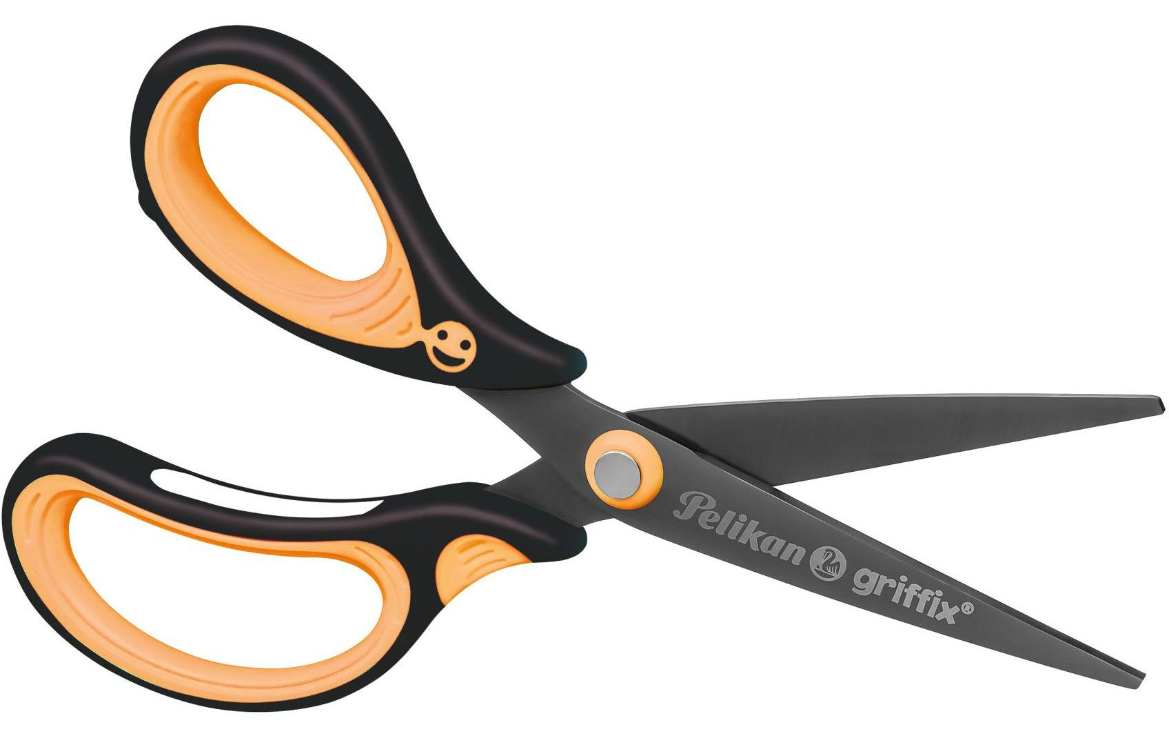 Pelikan Griffix Kinderschere für Linkshänder – Metall, Titannitrid-beschichtet, Softgrip, Schwarz/Orange