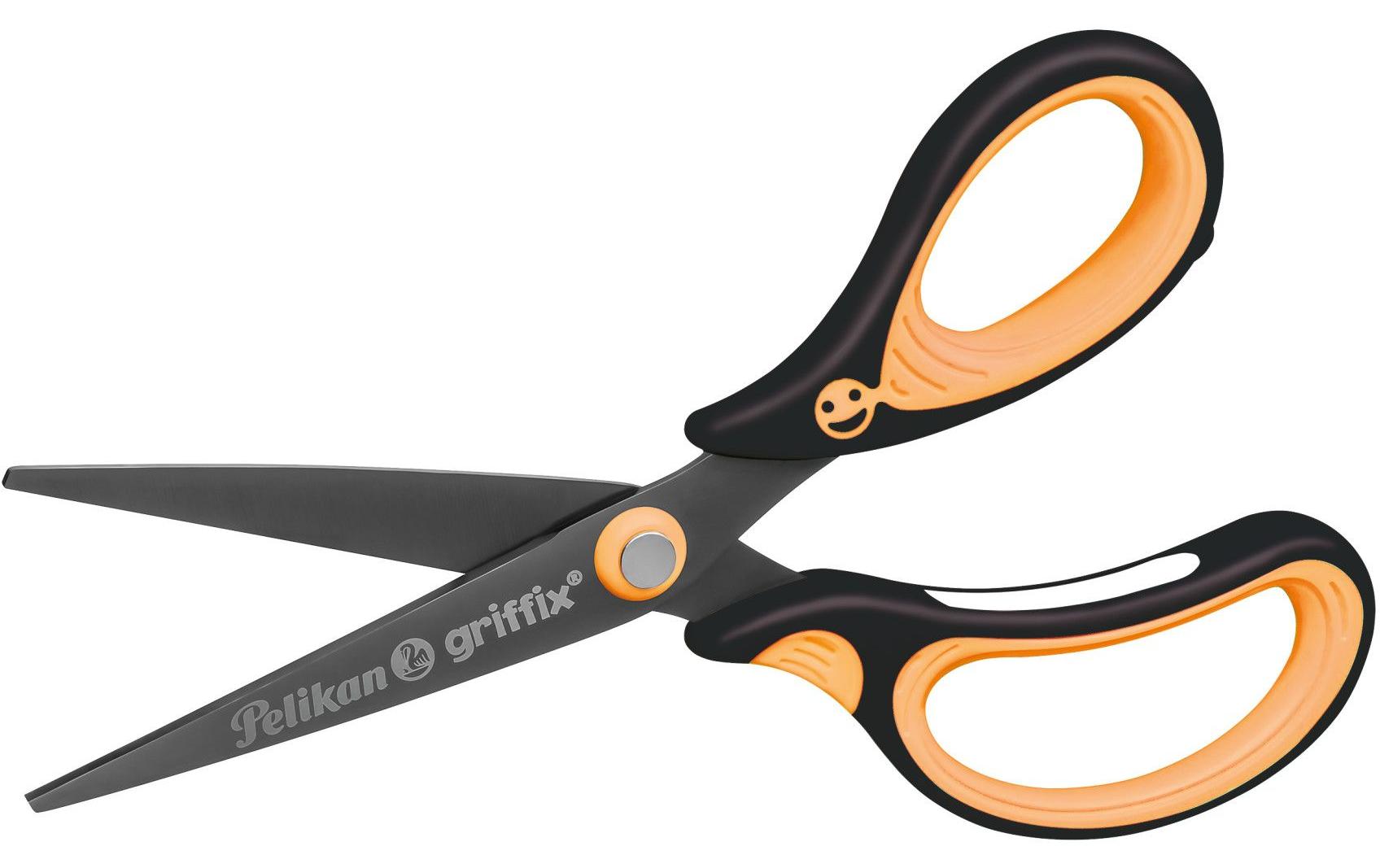 Pelikan Griffix Kinderschere – Titannitrid-beschichtet, ergonomischer Griff, mit Namensschild, Schwarz/Orange