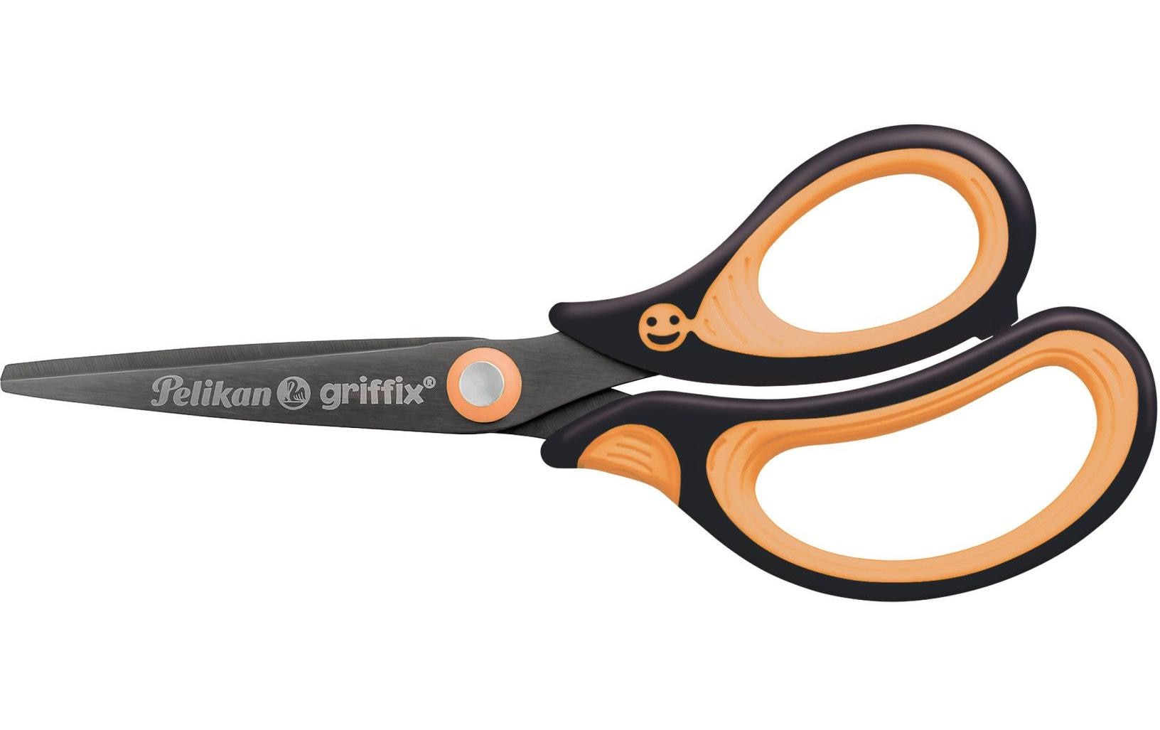 Pelikan Griffix Kinderschere – Titannitrid-beschichtet, ergonomischer Griff, mit Namensschild, Schwarz/Orange