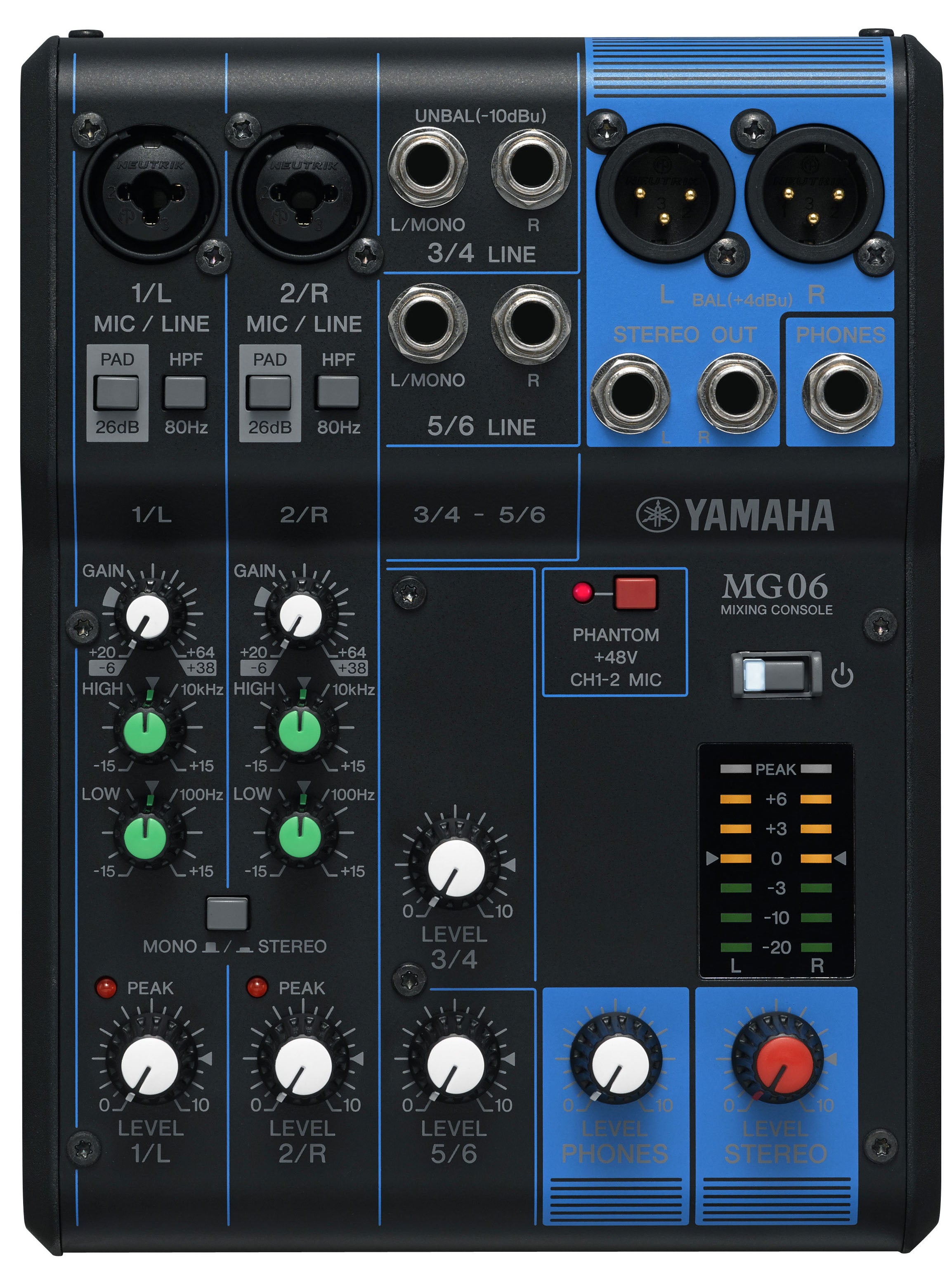 Yamaha MG06 – 6-Kanal Mixer, 2 Stereoeingänge, 1 Auxweg, Schwarz