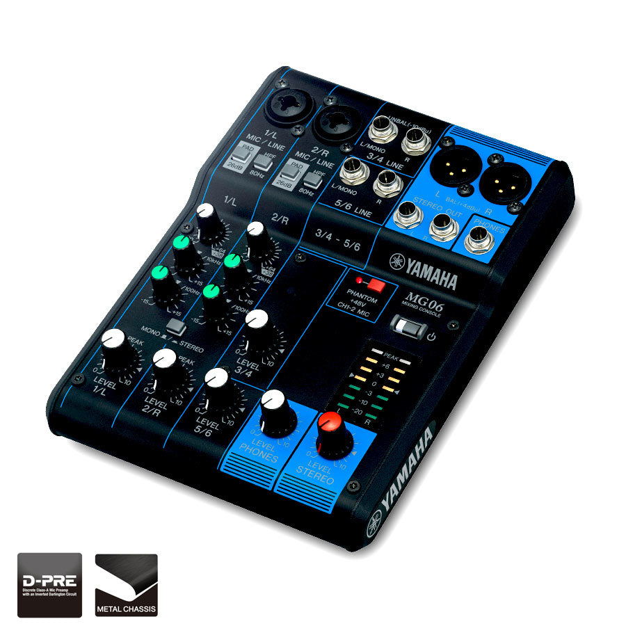 Yamaha MG06 – 6-Kanal Mixer, 2 Stereoeingänge, 1 Auxweg, Schwarz