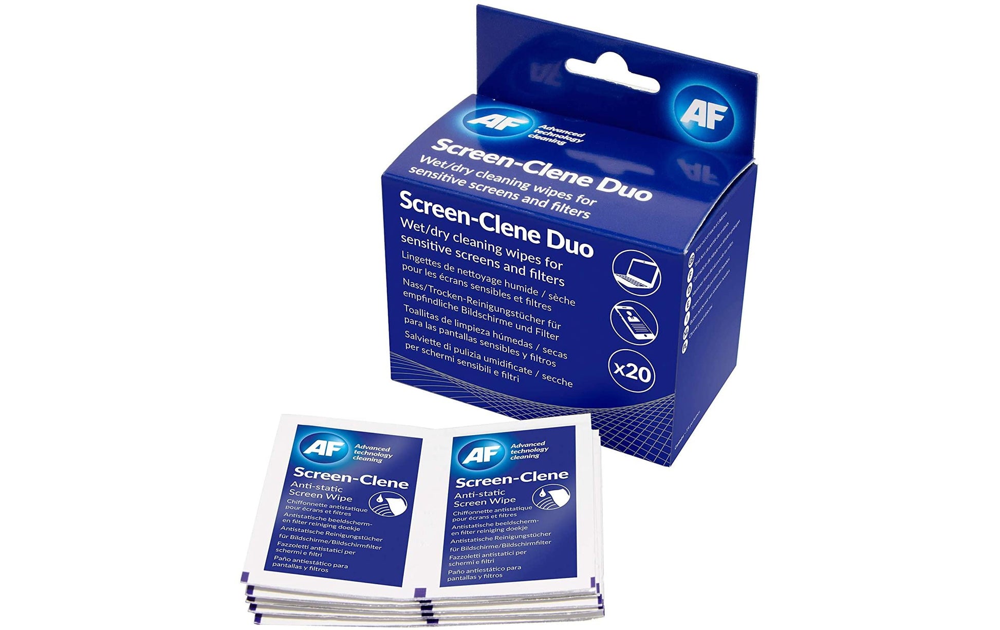 AF Feucht- & Trockentücher – für LCD/TFT/Plasma – 10,5 × 9,5 cm – 20 Stk.