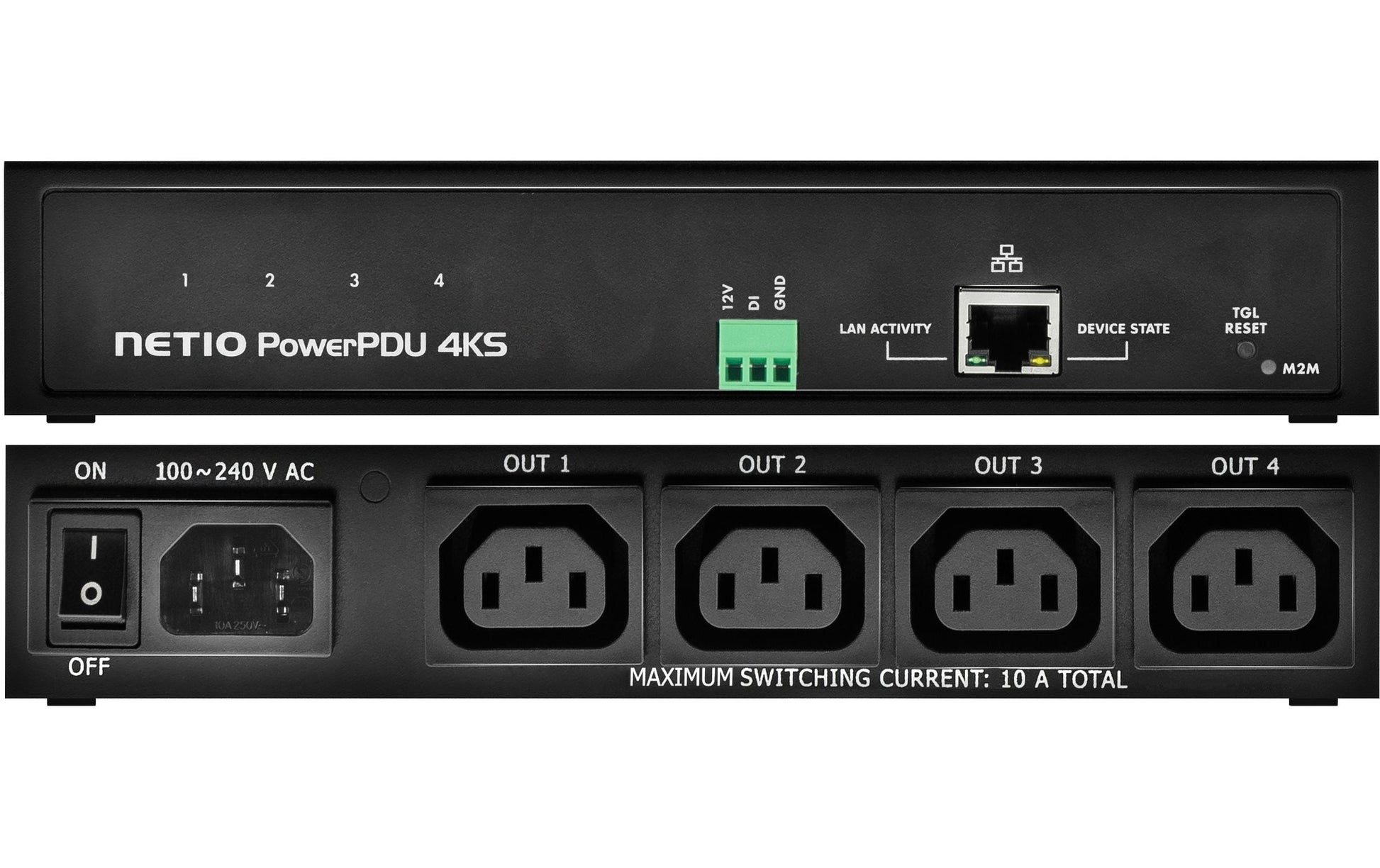 NETIO PowerPDU 4KS CH – IP-Steckdosenleiste, 4× IEC C13, mit Schalter, Meteringfunktion, 1,8 m, Stecker C14